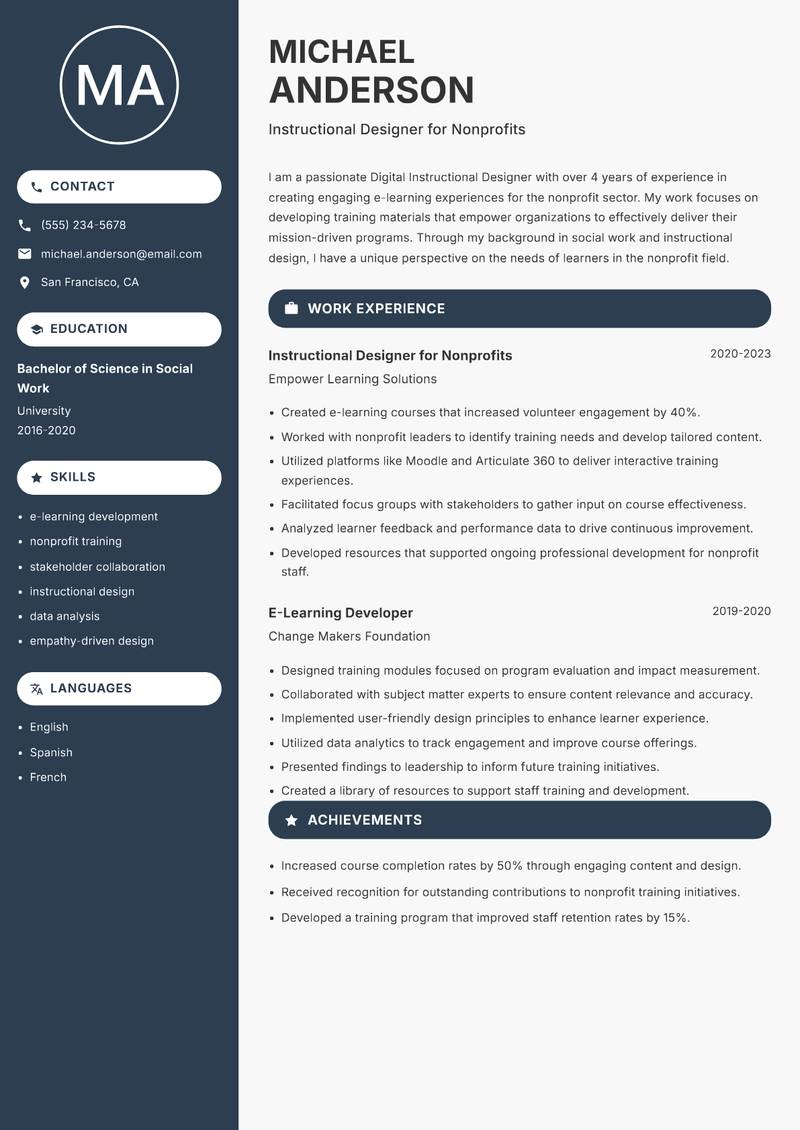 Digital Instructional Designer resume template — Compact