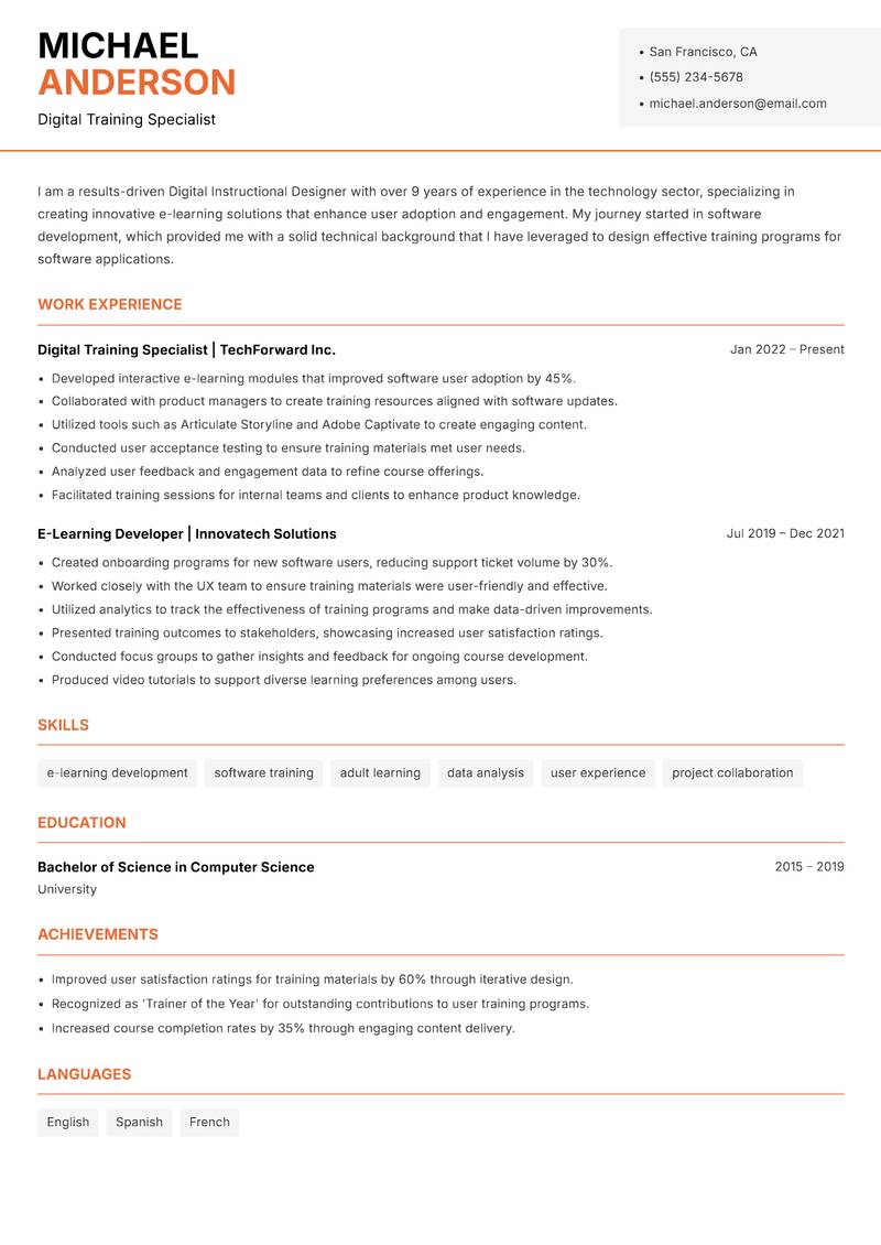 Digital Instructional Designer resume template — Modern Professional