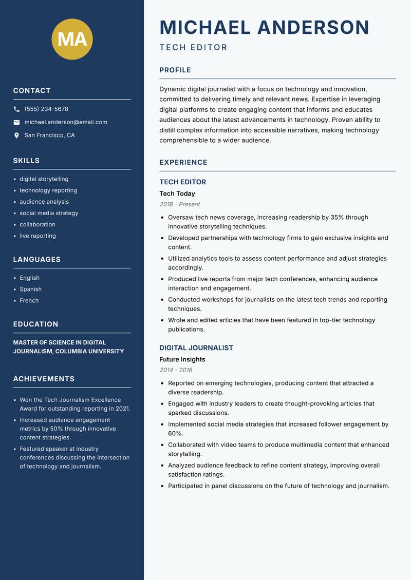 Digital Journalist resume template — Classic Clean