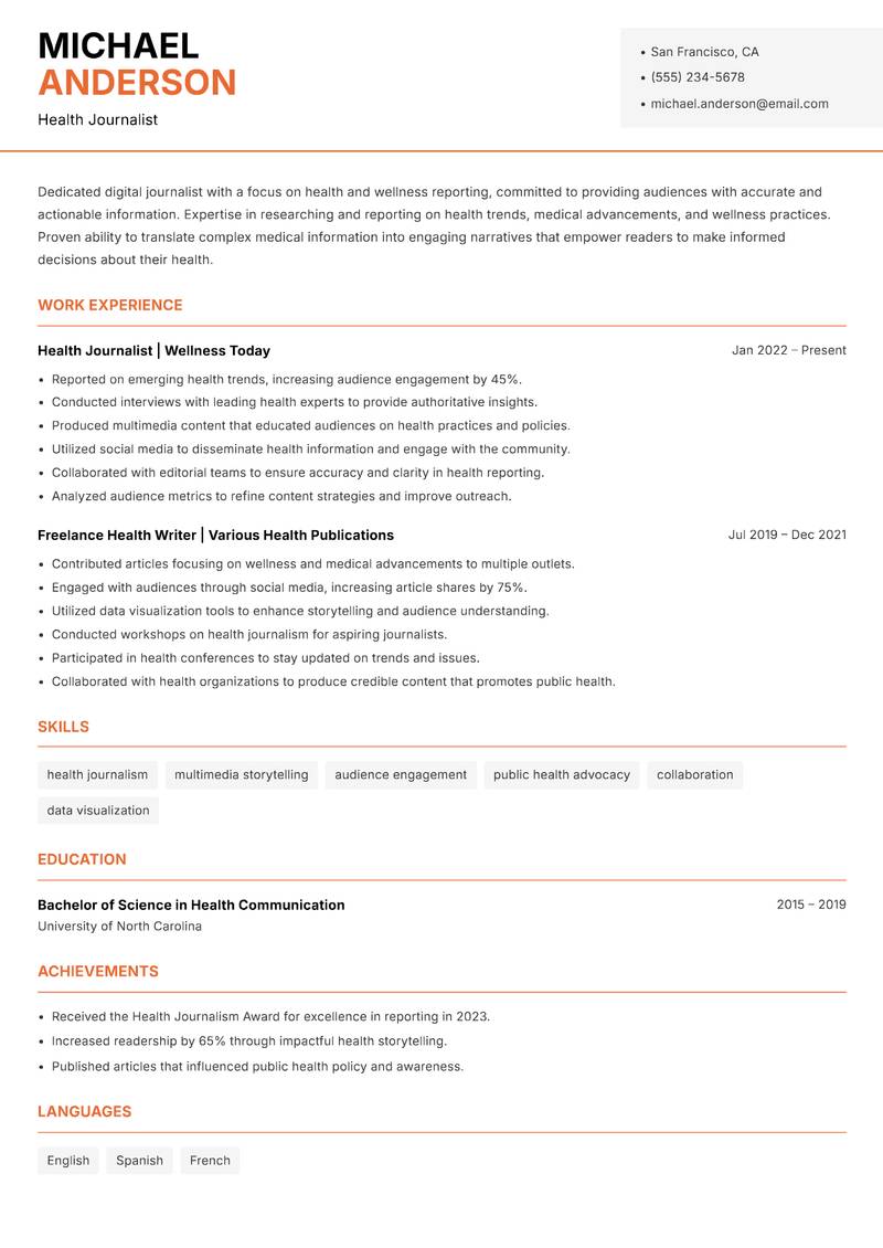 Digital Journalist resume template — Modern Professional