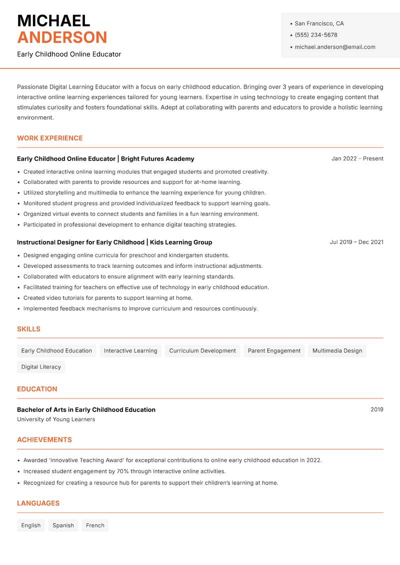Digital Learning Educator resume template — Modern Professional