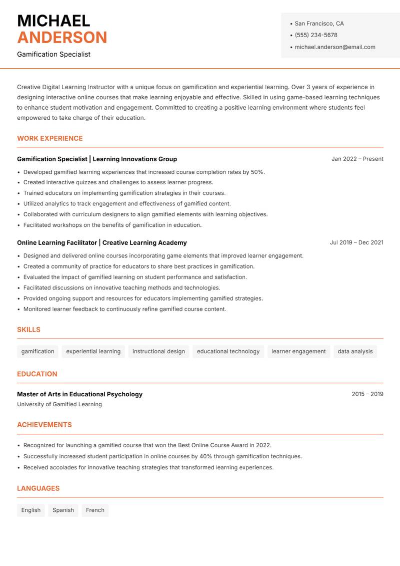 Digital Learning Instructor resume template — Modern Professional