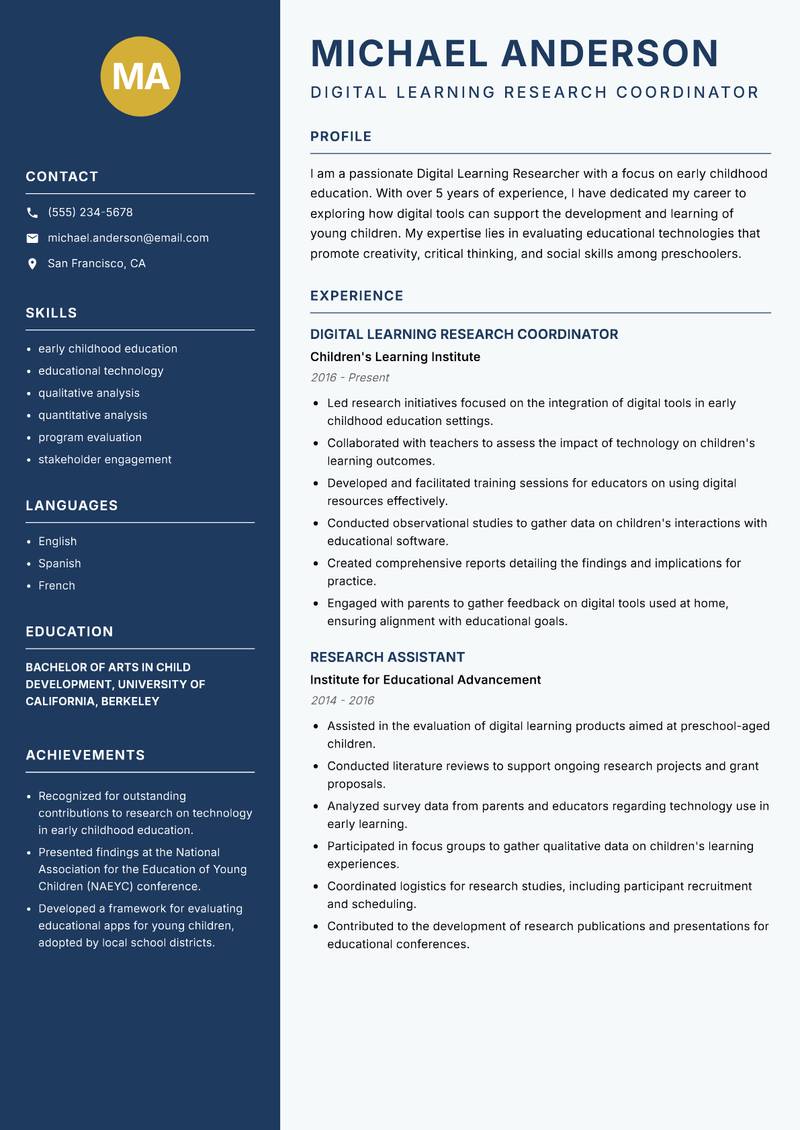 Digital Learning Researcher resume template — Classic Clean