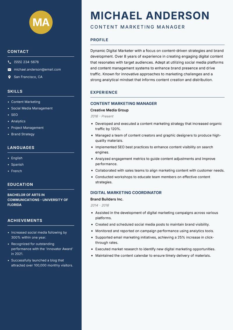 Digital Marketer resume template — Classic Clean