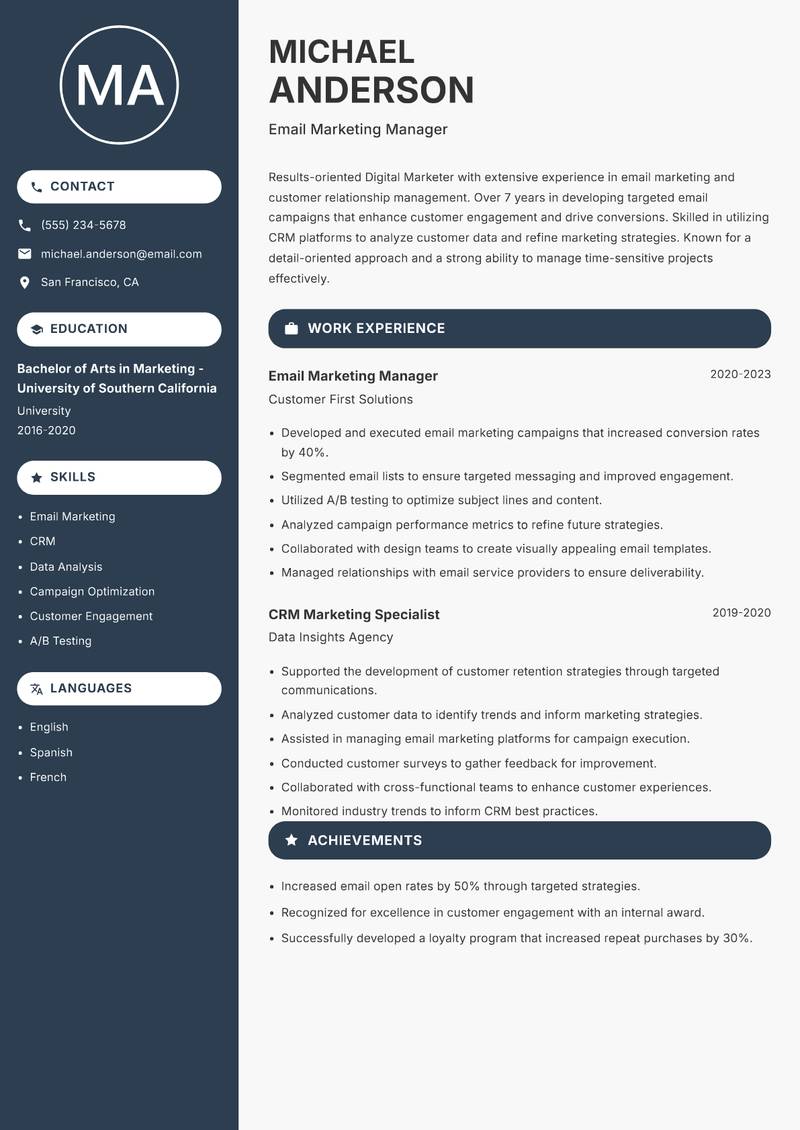 Digital Marketer resume template — Compact