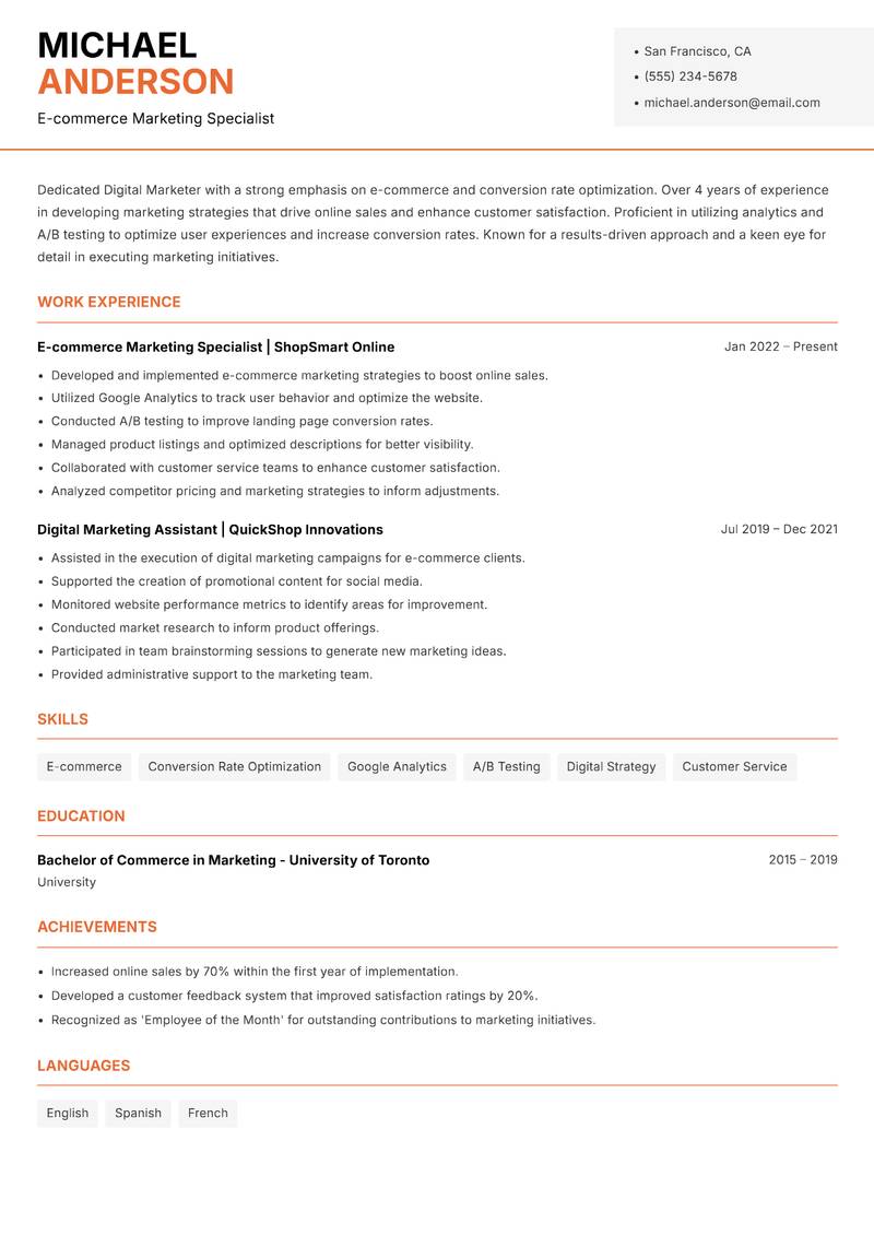 Digital Marketer resume template — Modern Professional