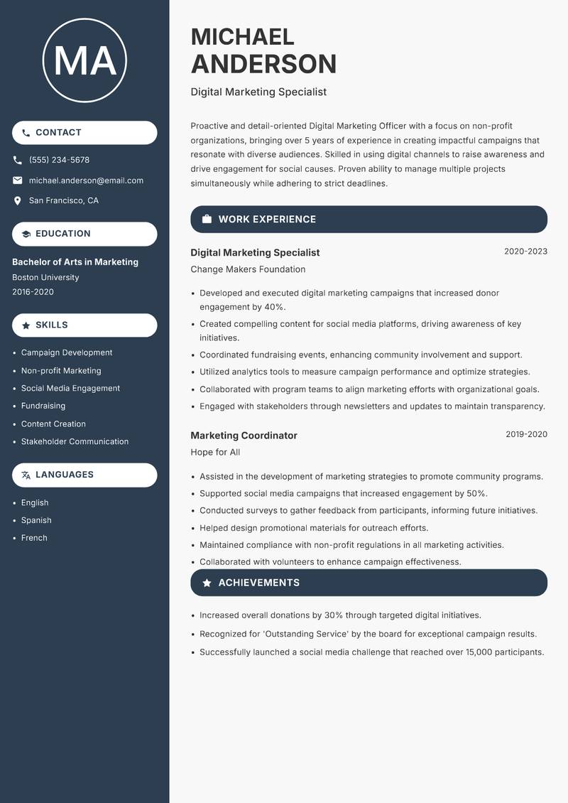 Digital Marketing Officer resume template — Compact