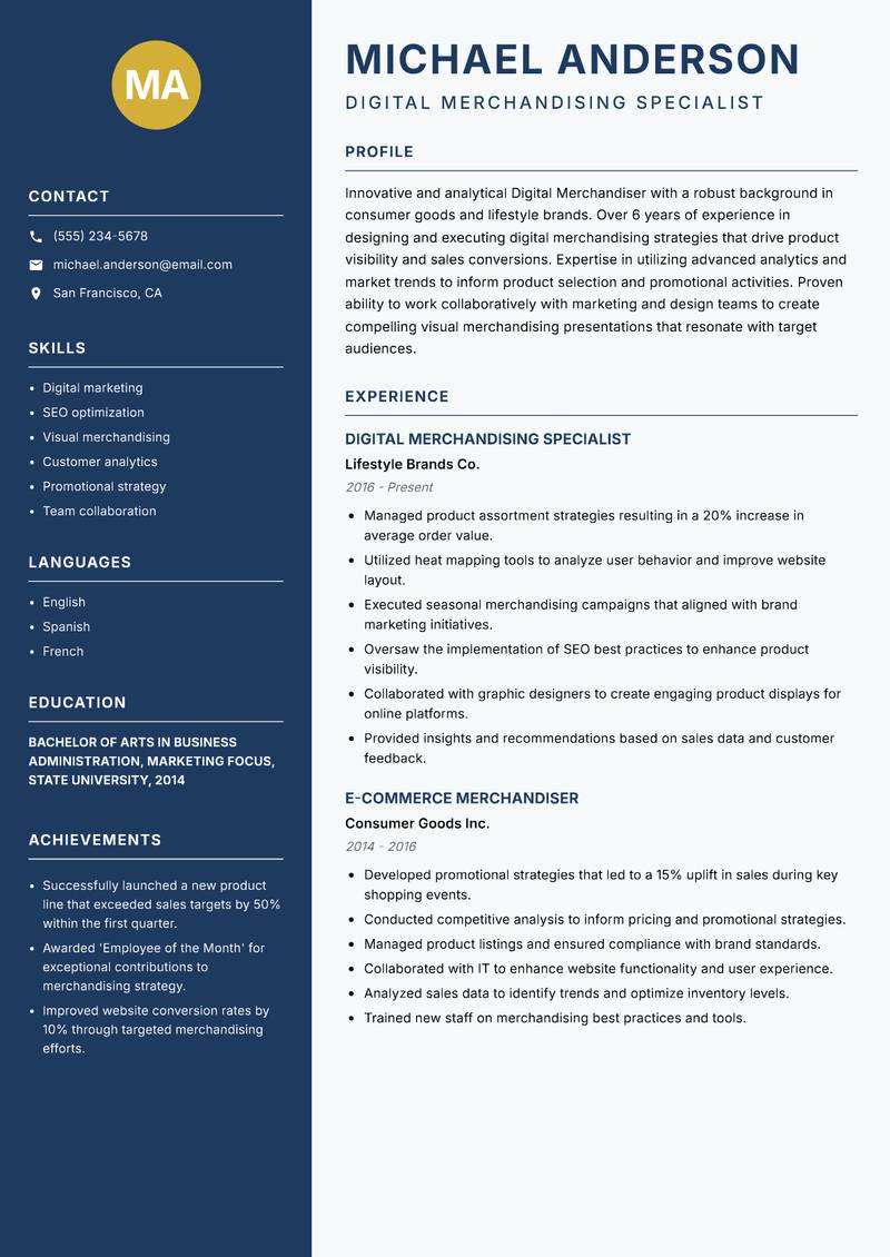 Digital Merchandiser resume template — Classic Clean