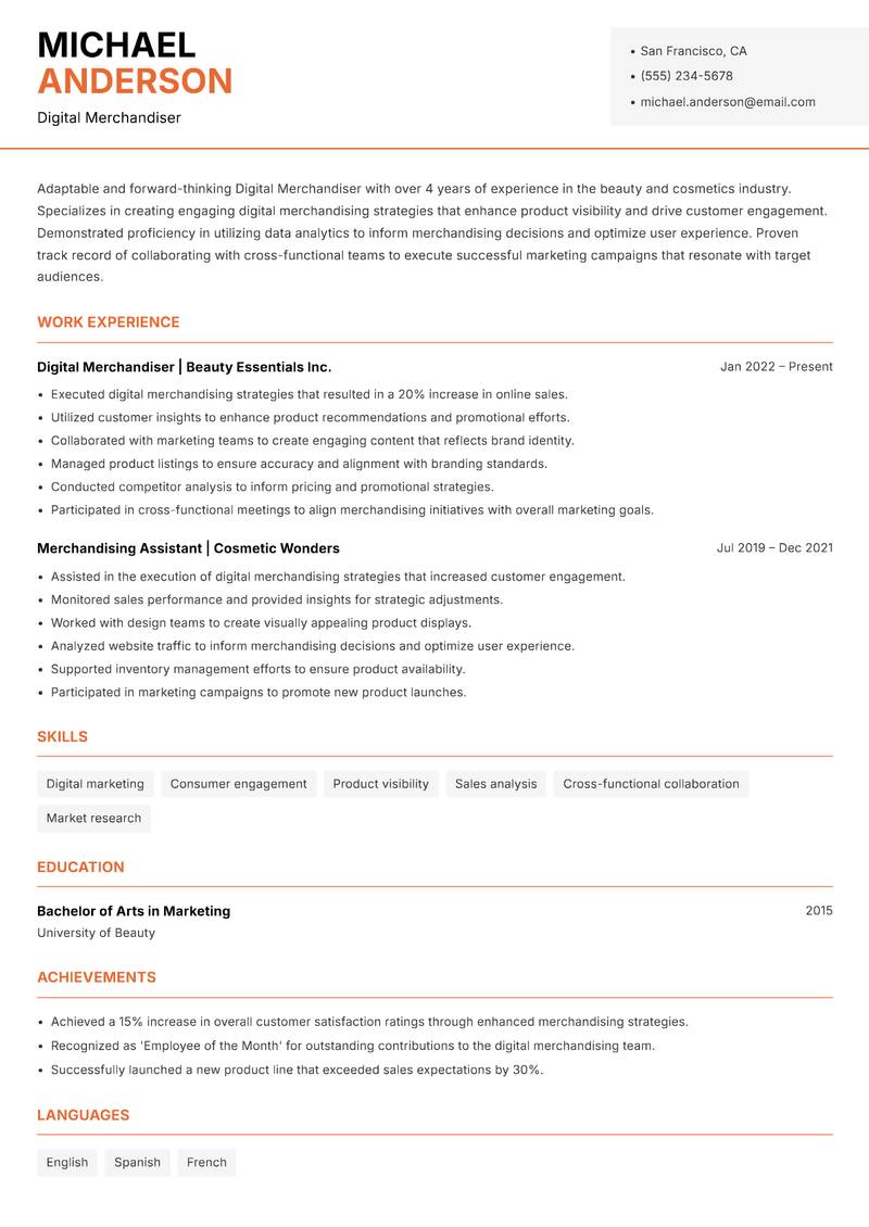 Digital Merchandiser resume template — Modern Professional
