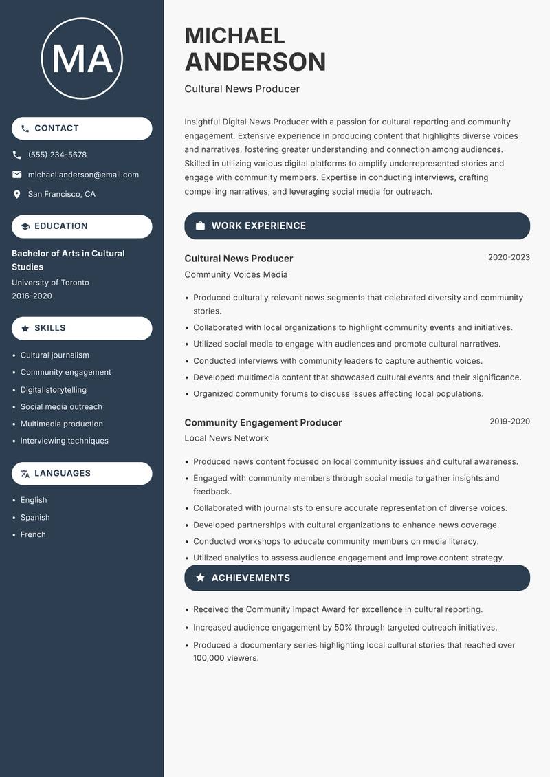 Digital News Producer resume template — Compact