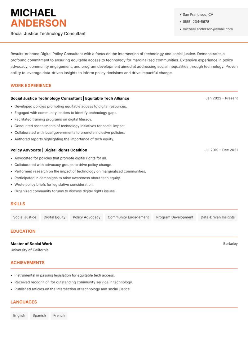 Digital Policy Consultant resume template — Modern Professional