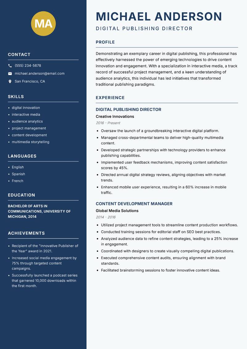Digital Publisher resume template — Classic Clean