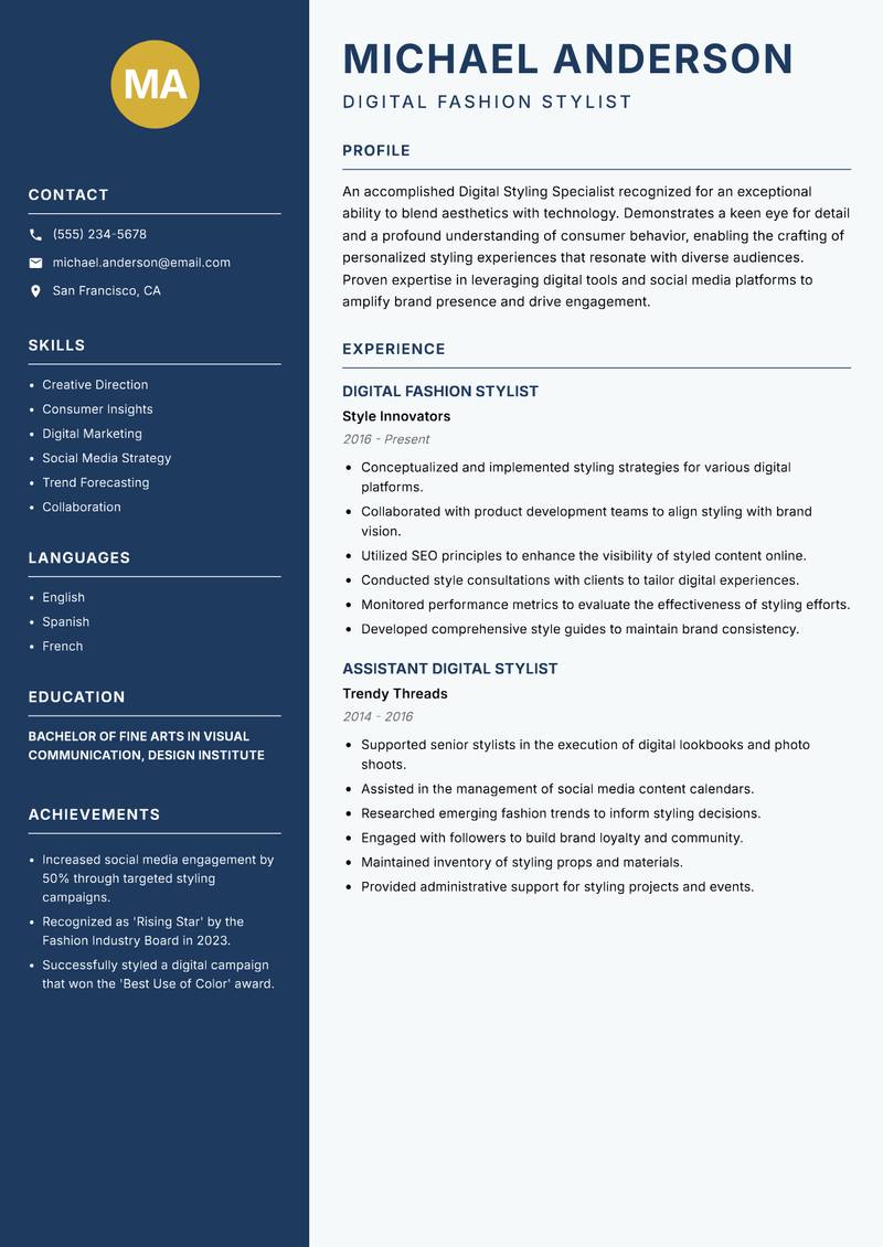 Digital Styling Specialist resume template — Classic Clean