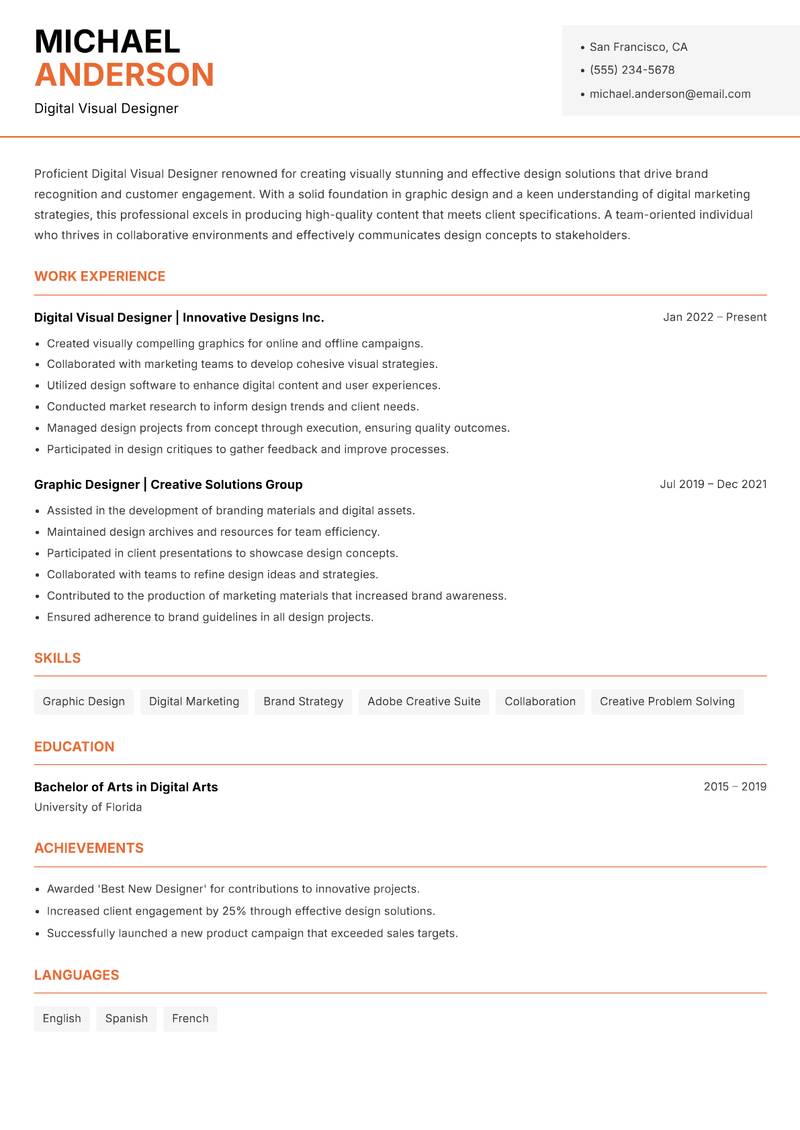 Digital Visual Designer resume template — Modern Professional