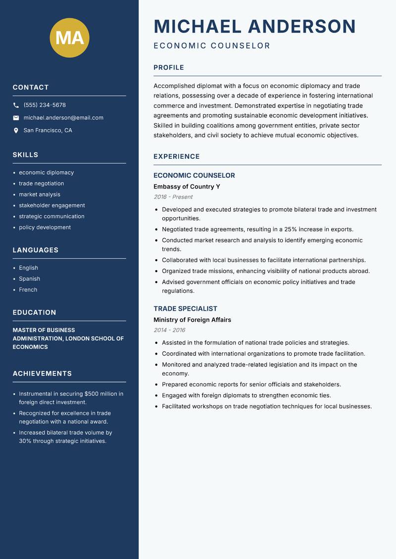 Diplomat resume template — Classic Clean