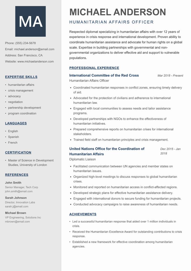 Diplomat resume template — Creative Minimal