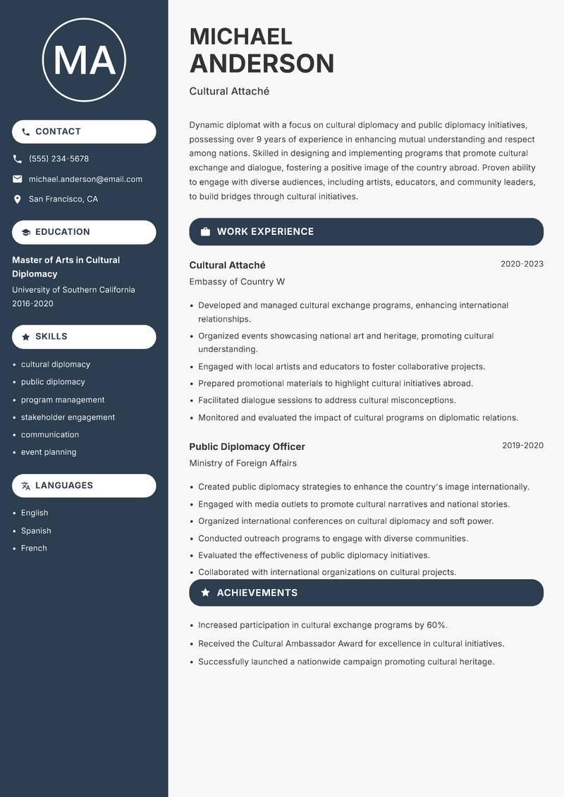 Diplomat resume template — Compact