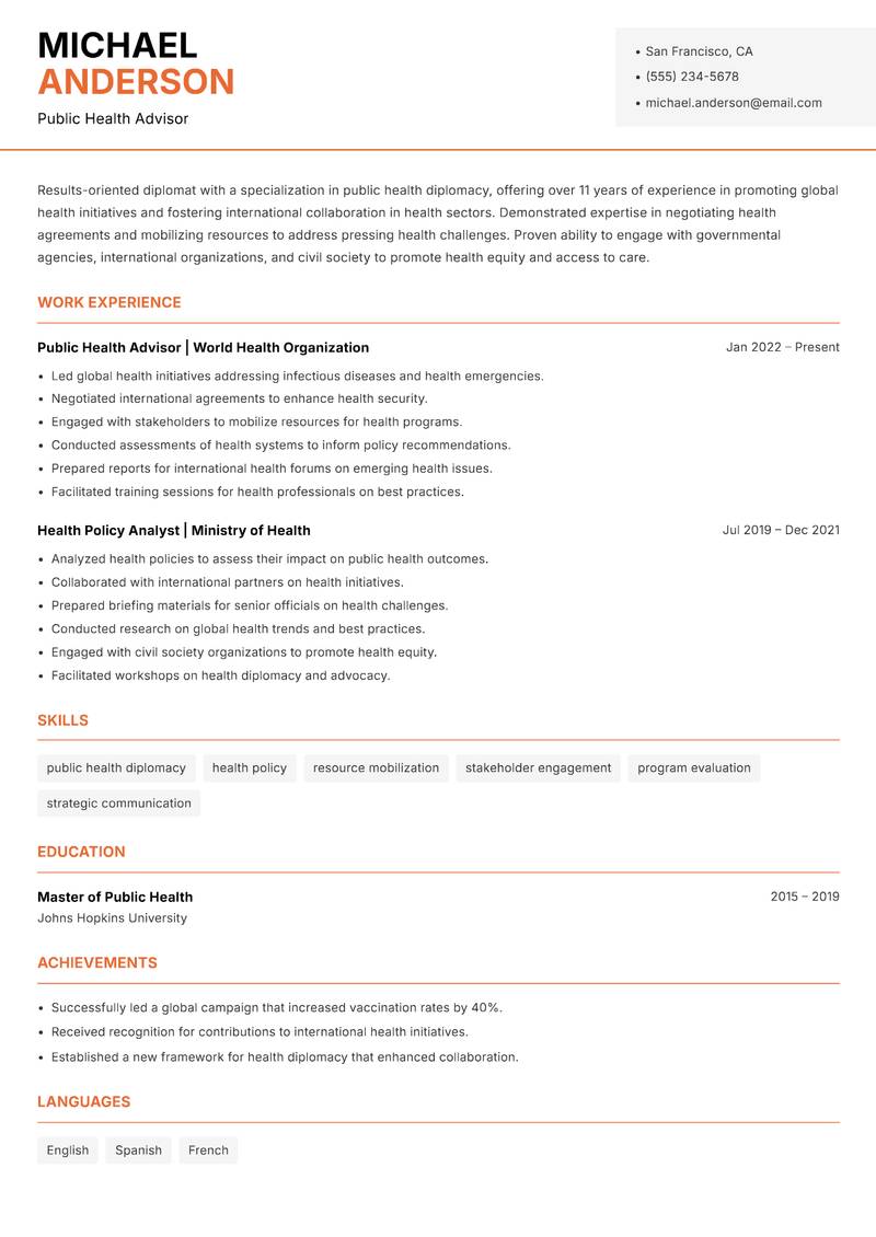 Diplomat resume template — Modern Professional