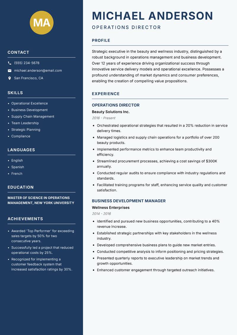 Director of Beauty and Wellness resume template — Classic Clean