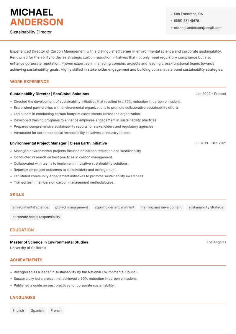 Director of Carbon Management resume template — Modern Professional