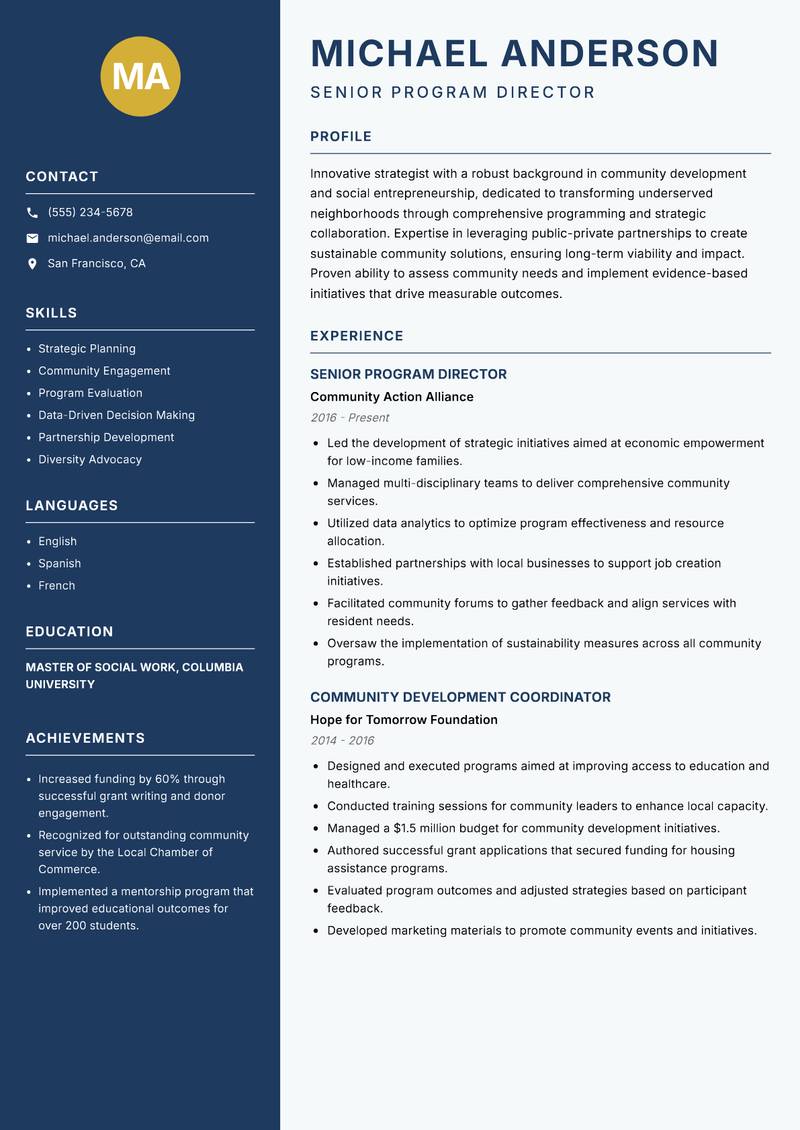 Director of Community Development resume template — Classic Clean