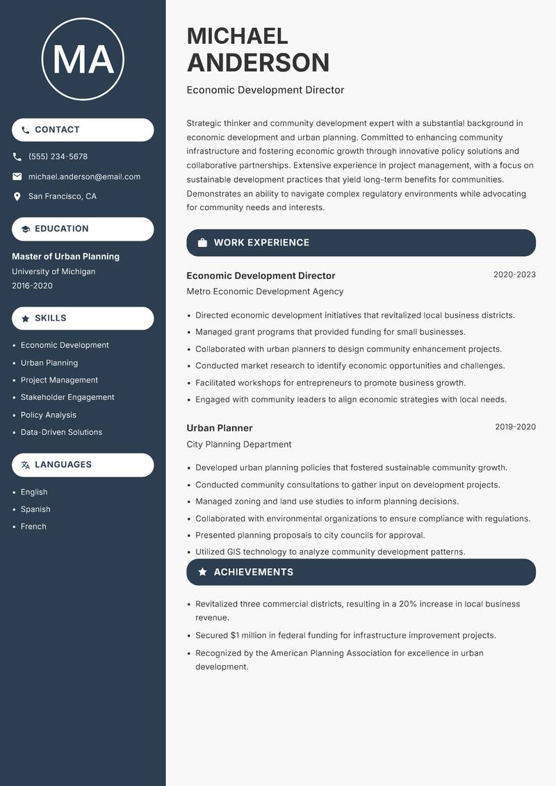 Director of Community Development resume template — Compact
