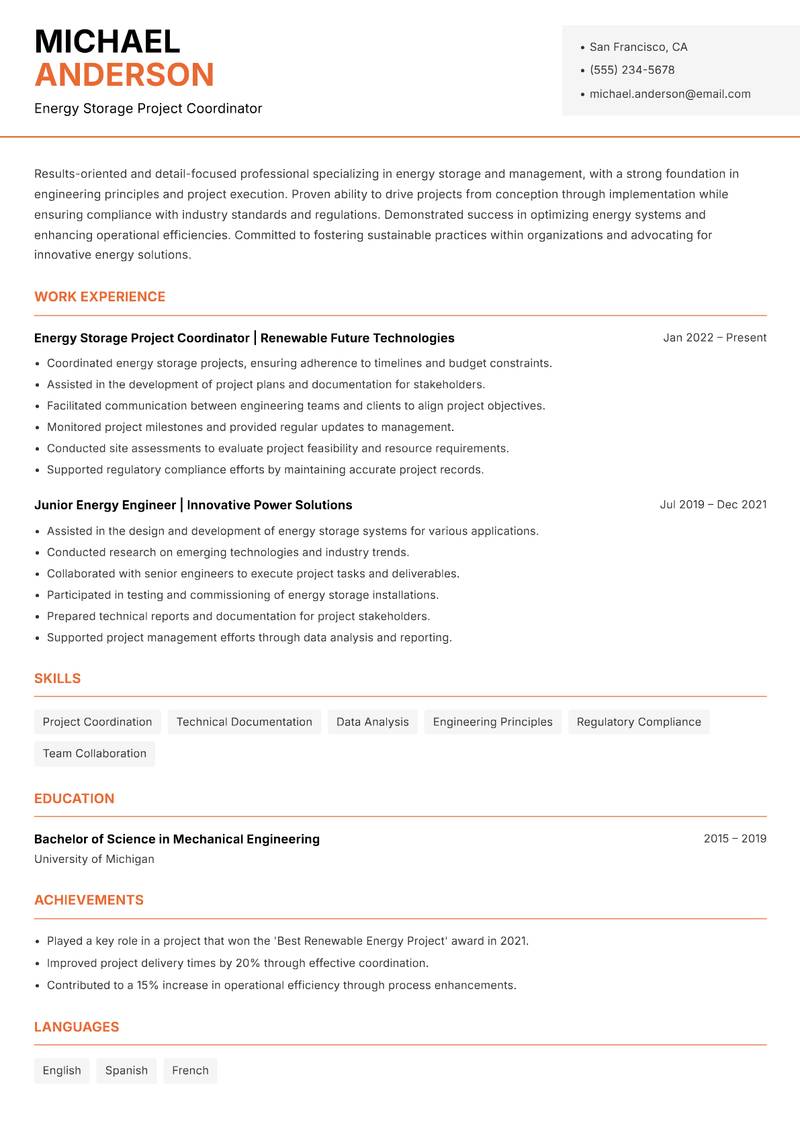 Director of Energy Storage resume template — Modern Professional