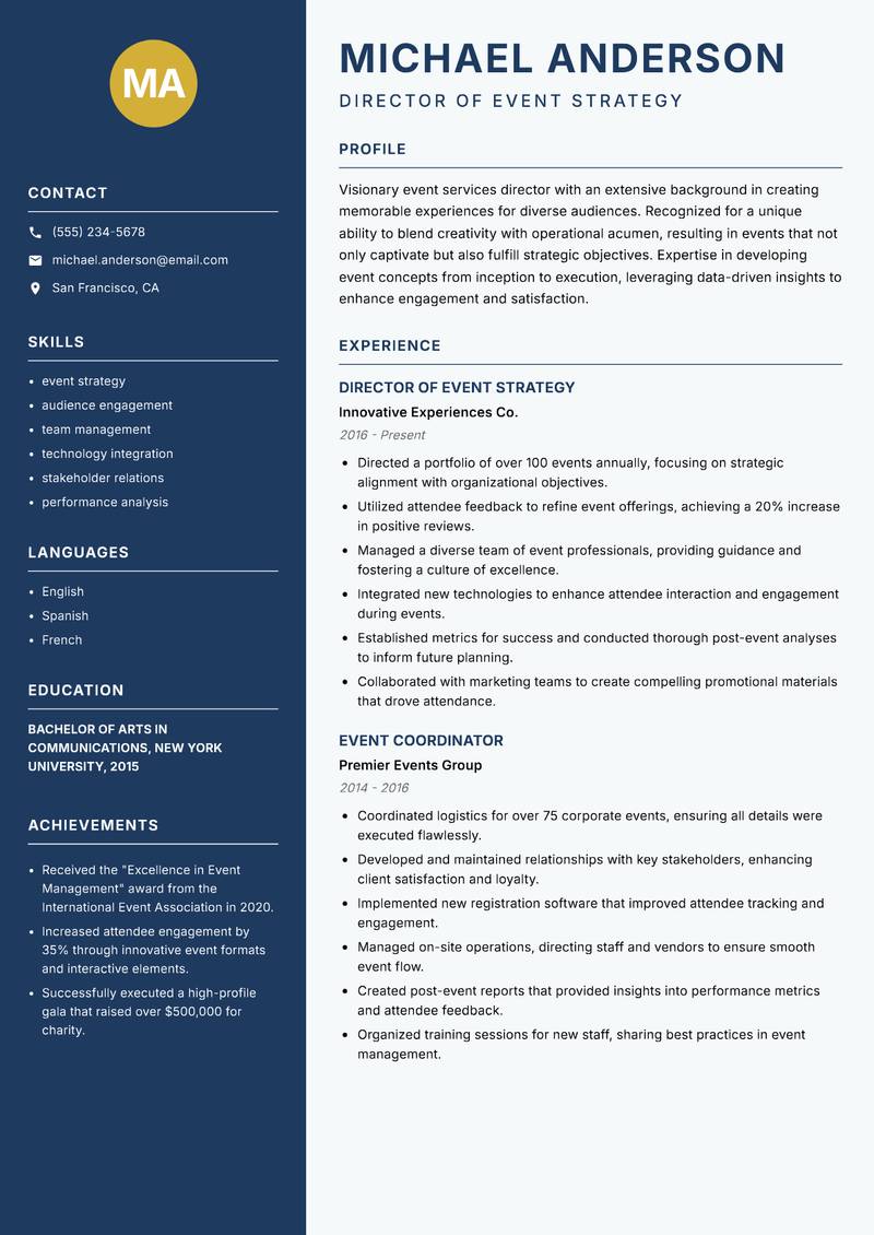 Director of Event Services resume template — Classic Clean