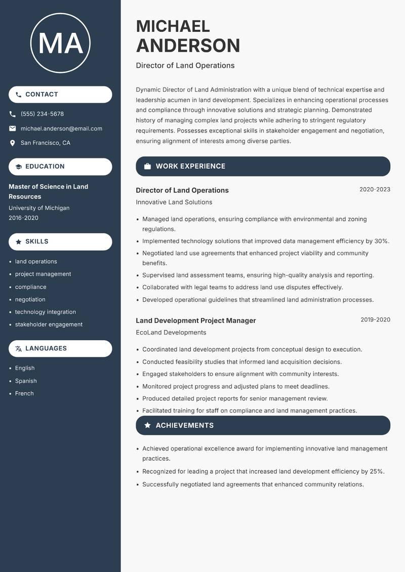 Director of Land Administration resume template — Compact