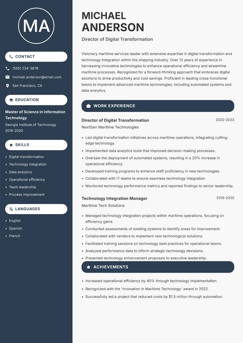 Director of Maritime Services resume template — Compact