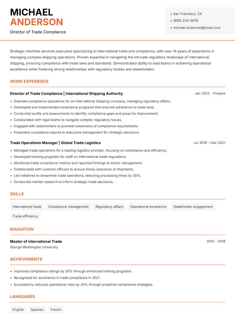 Director of Maritime Services resume template — Modern Professional