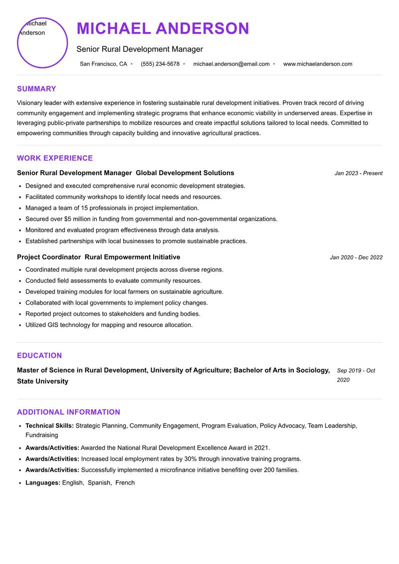 Director of Rural Development resume example — ATS-friendly template