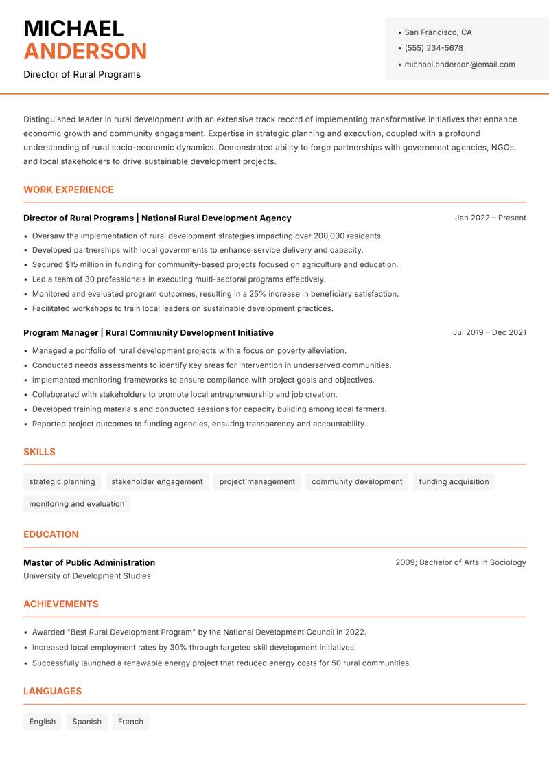 Director of Rural Development resume template — Modern Professional