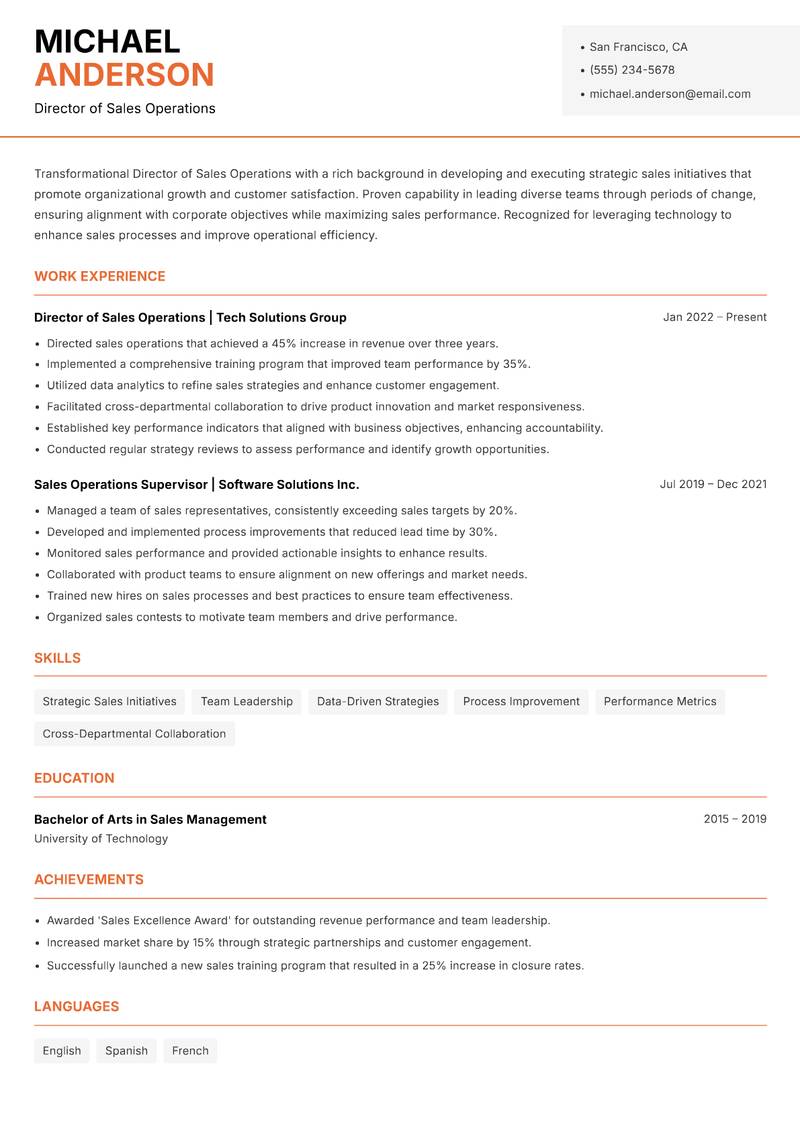 Director of Sales Operations resume template — Modern Professional