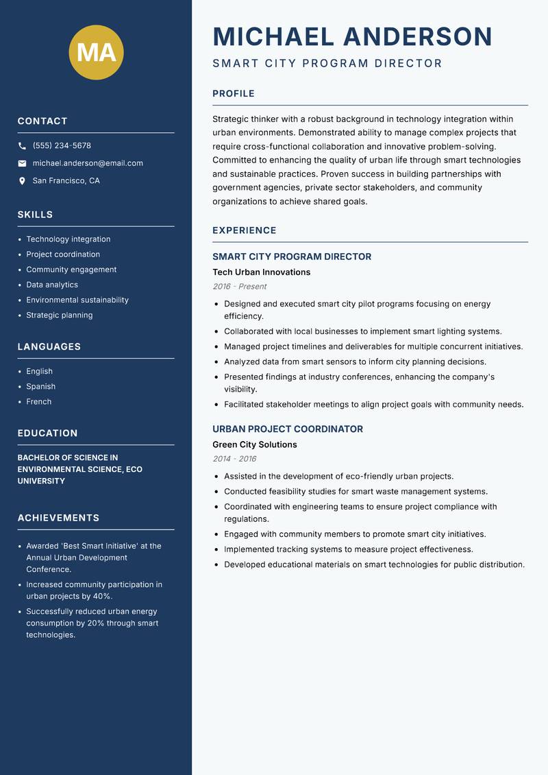 Director of Smart City Programs resume template — Classic Clean