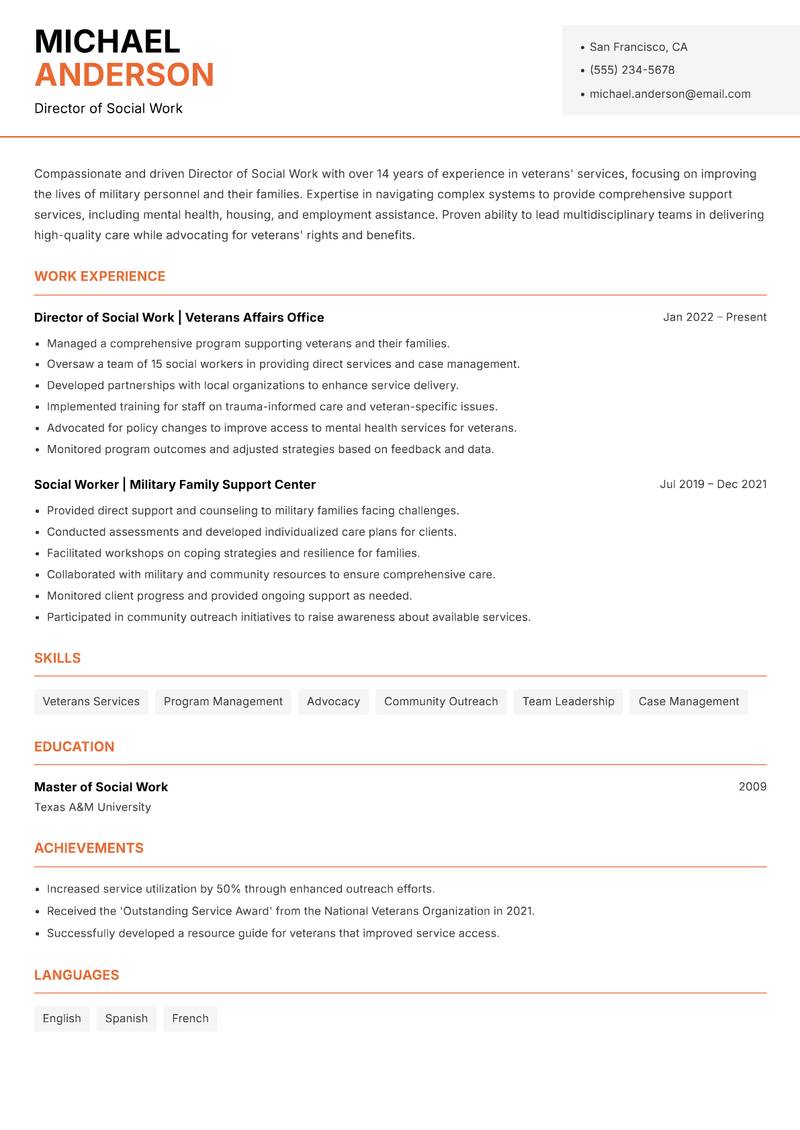 Director of Social Work resume template — Modern Professional