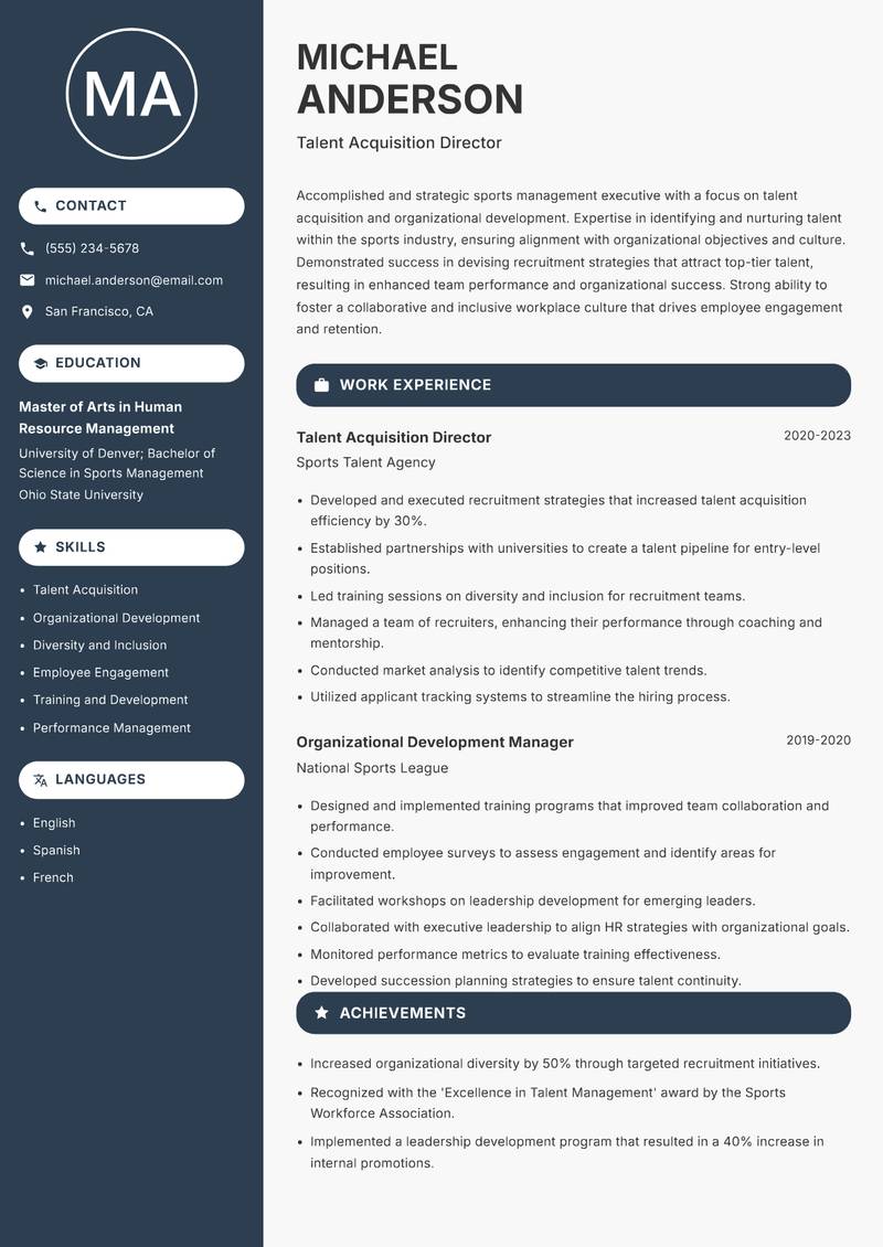 Director of Sports Management resume template — Compact