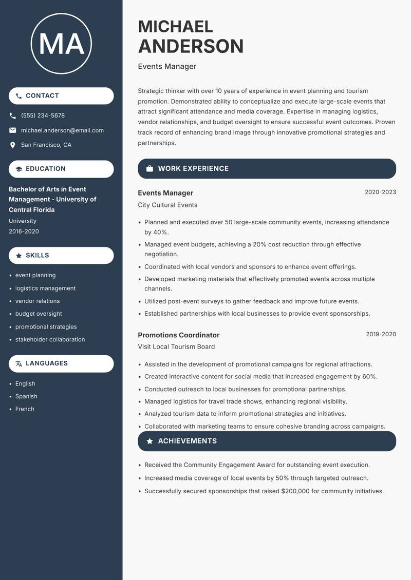 Director of Tourism resume template — Compact