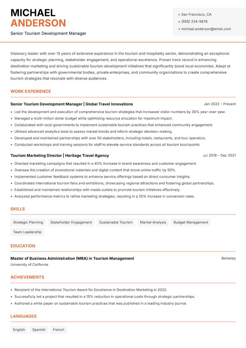 Director of Tourism resume template — Modern Professional