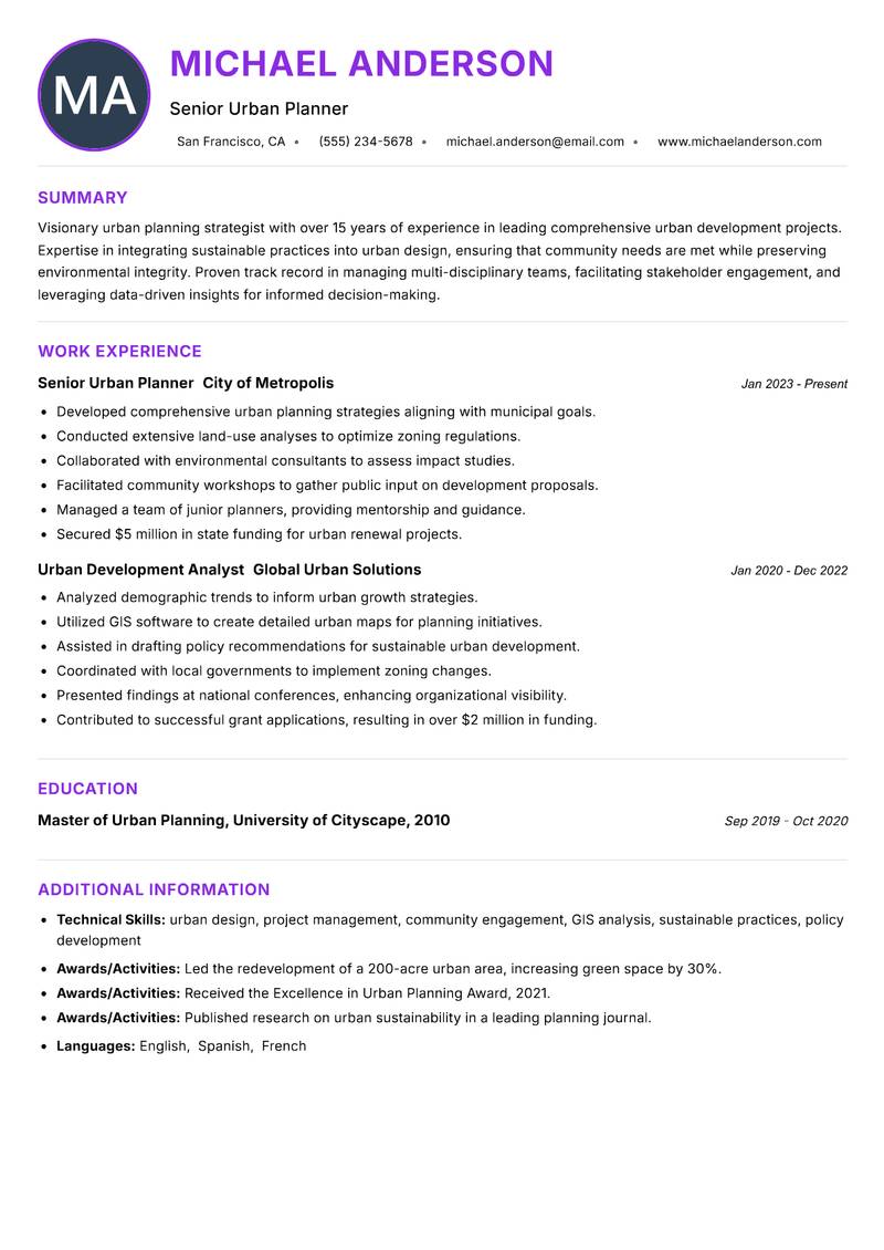 Director of Urban Planning resume example — ATS-friendly template