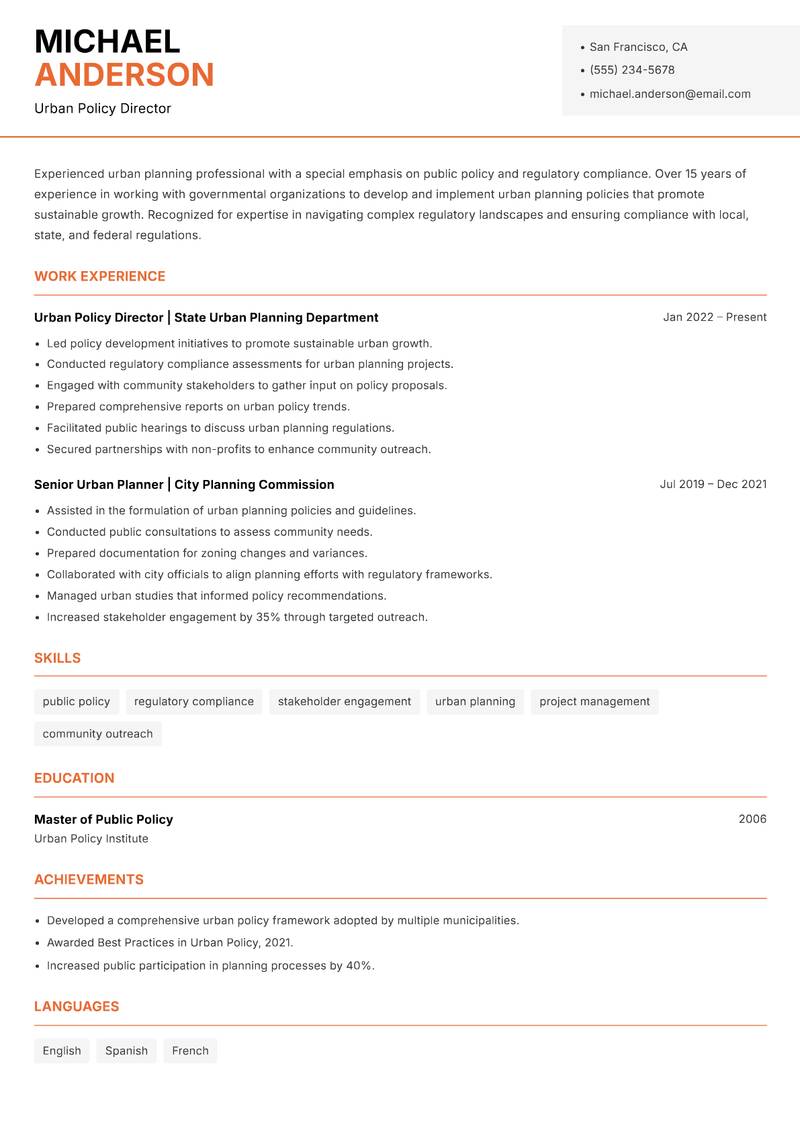 Director of Urban Planning resume template — Modern Professional