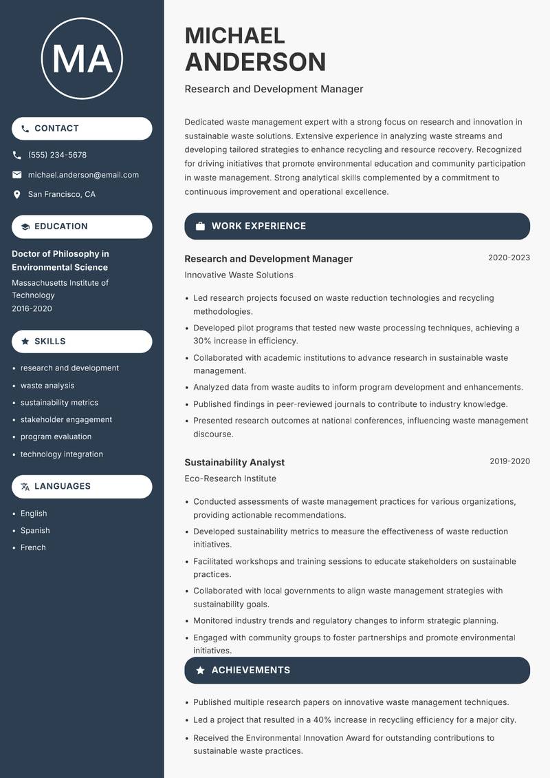 Director of Waste Management resume template — Compact