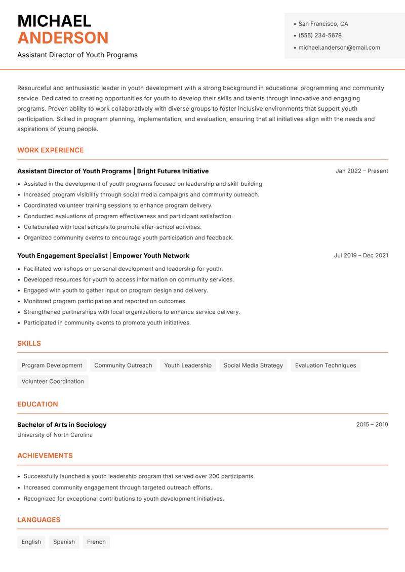 Director of Youth Development resume template — Modern Professional