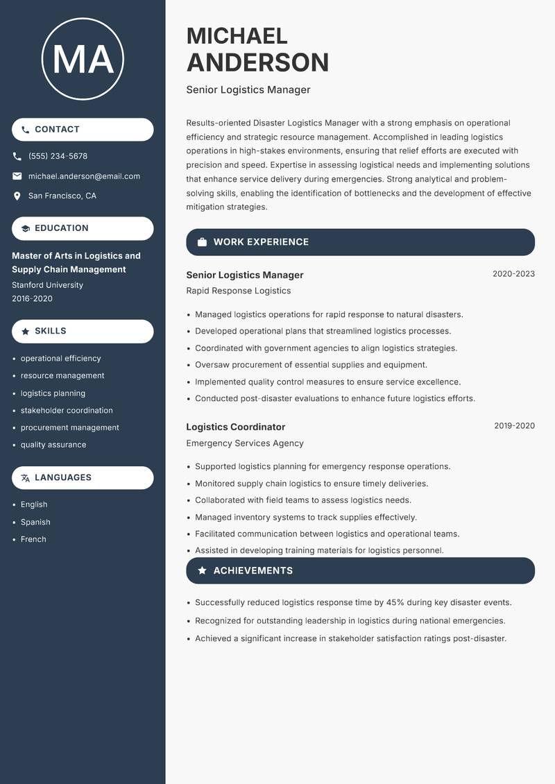 Disaster Logistics Manager resume template — Compact