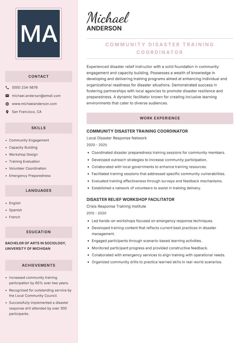 Disaster Relief Instructor resume template — Executive