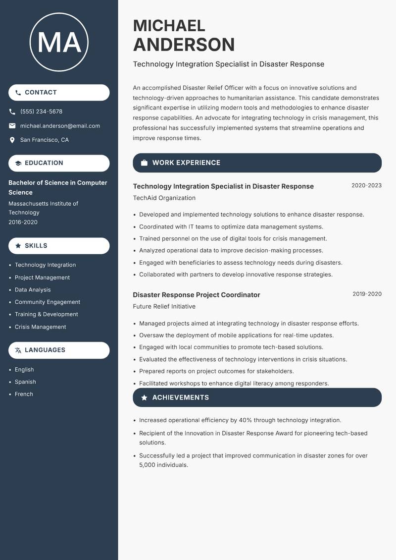 Disaster Relief Officer resume template — Compact