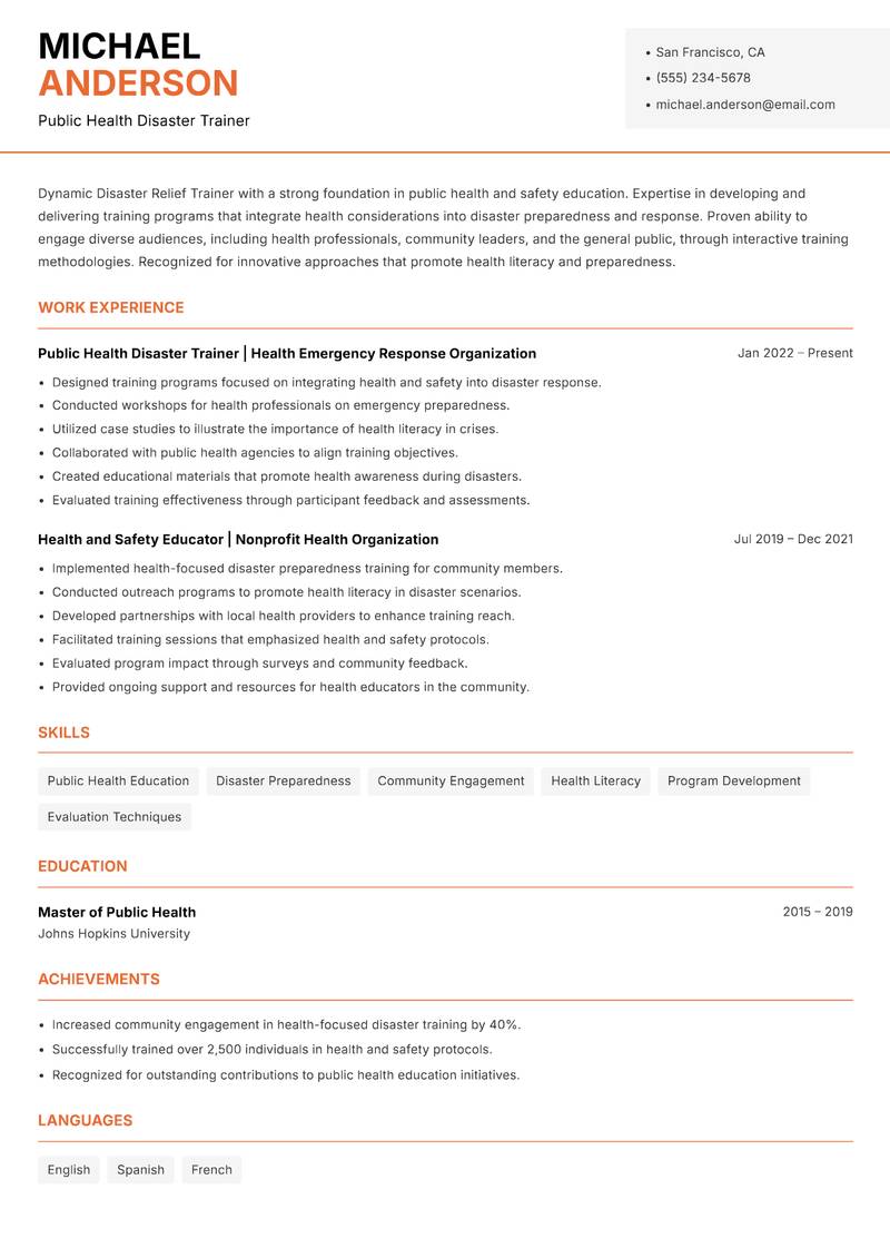 Disaster Relief Trainer resume template — Modern Professional