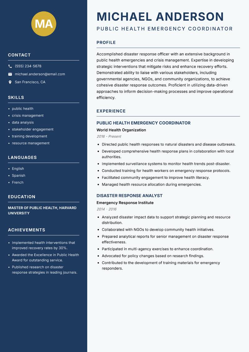 Disaster Response Officer resume template — Classic Clean