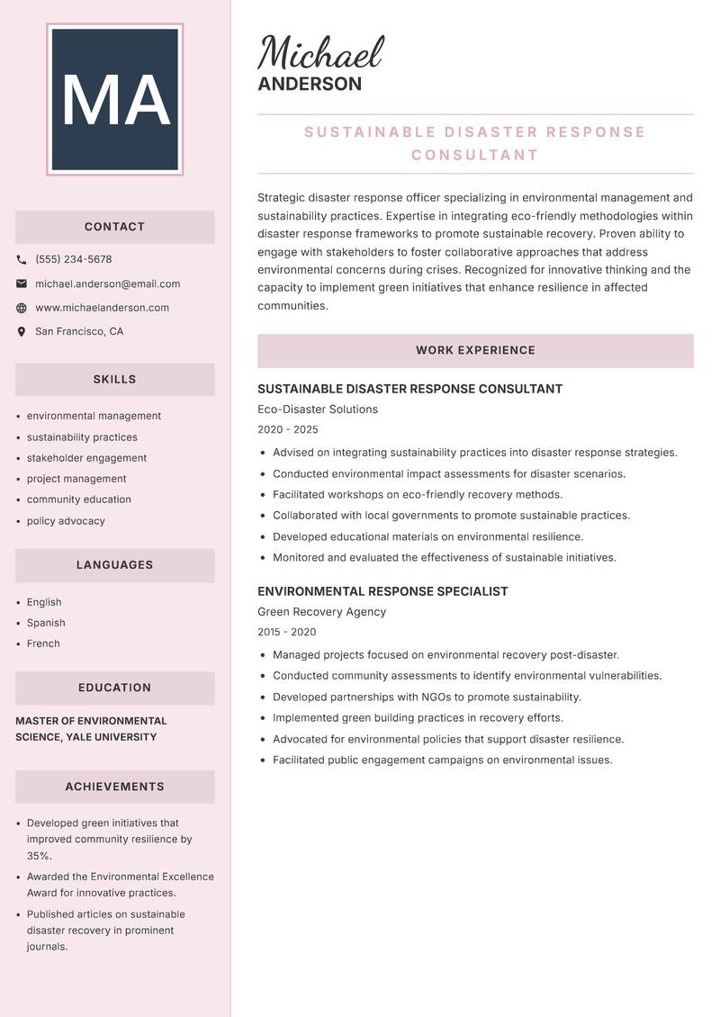 Disaster Response Officer resume template — Executive