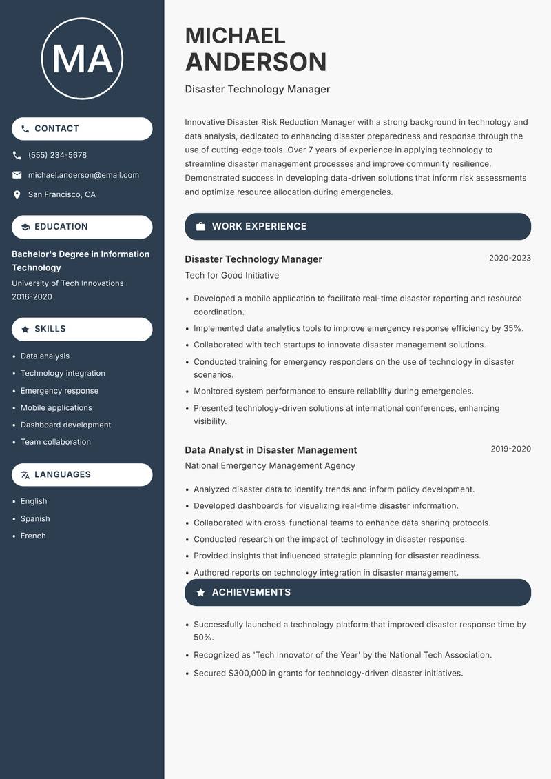 Disaster Risk Reduction Manager resume template — Compact